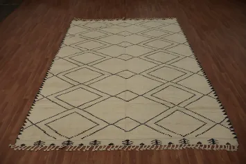 Trellis Geometric Ivory Moroccan Wool Area Rug 8x11