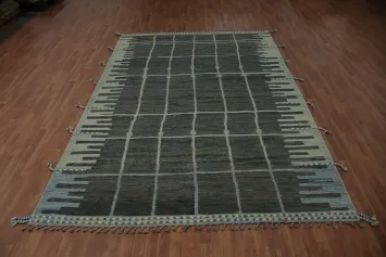 Earth Tone Wool Moroccan Living Room Area Rug 8x12