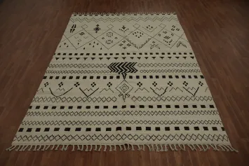 Ethnic Inspired Neutral Moroccan Area Rug 8x11 with Detailed Shapes