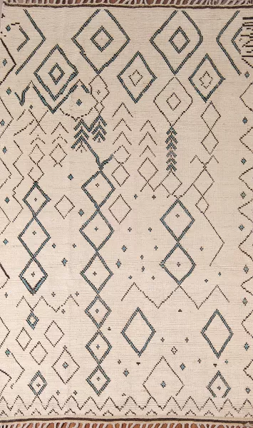 Geometric Ivory Wool Moroccan Living Room Area Rug 6x10