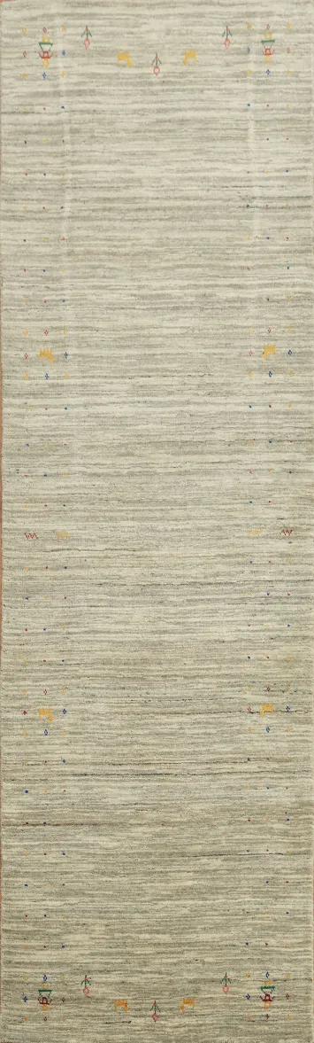 Natural Tones and Artisanal Design Gabbeh Runner in Beige and Green 3x10 ft