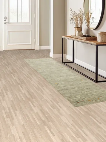 Natural Tones and Artisanal Design Gabbeh Runner in Beige and Green 3x10 ft