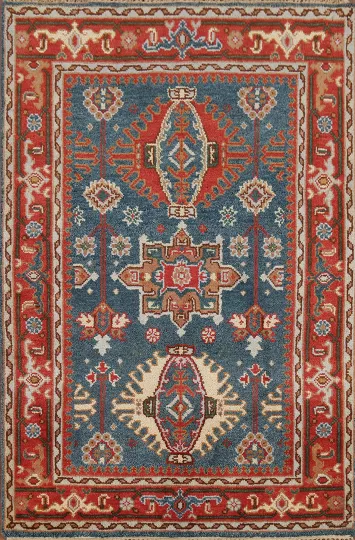 Blue Geometric Khotan Oriental Rug 4x6