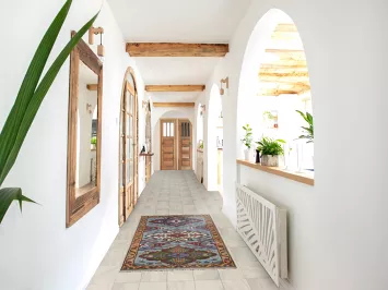 Blue Geometric Wool Kazak Oriental Rug 3x6