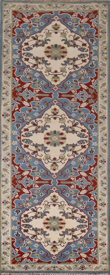 Handmade Blue Kazak Oriental Runner Rug 3x8