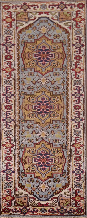 Light Blue Heriz Serapi Oriental Runner Rug 3x8