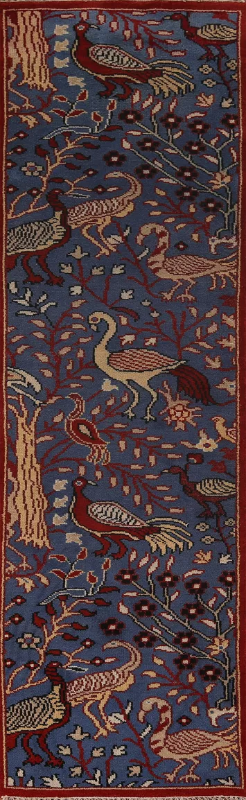 Animals Design Blue Ziegler Oriental Runner Rug 3x10
