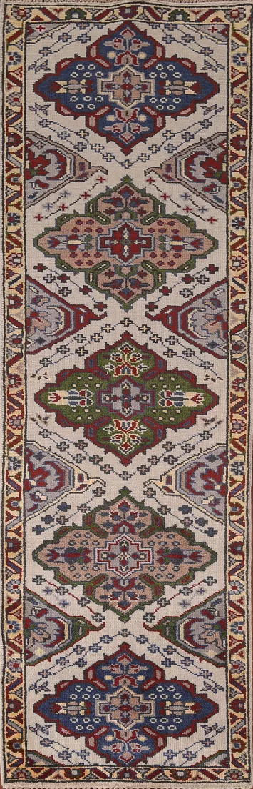 Geometric Wool Kazak Oriental Runner Rug 3x10