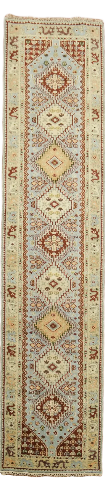 Light Blue Khotan Indian Runner Rug 3x12