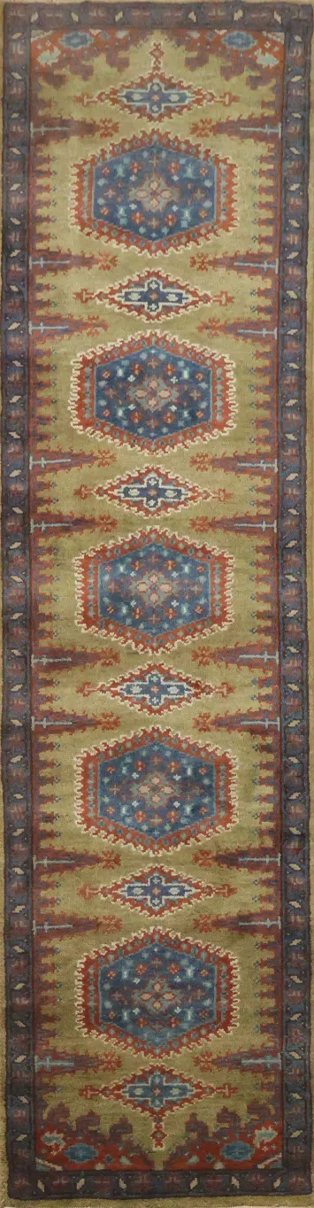 Green Geometric Viss Indian Runner Rug 3x10