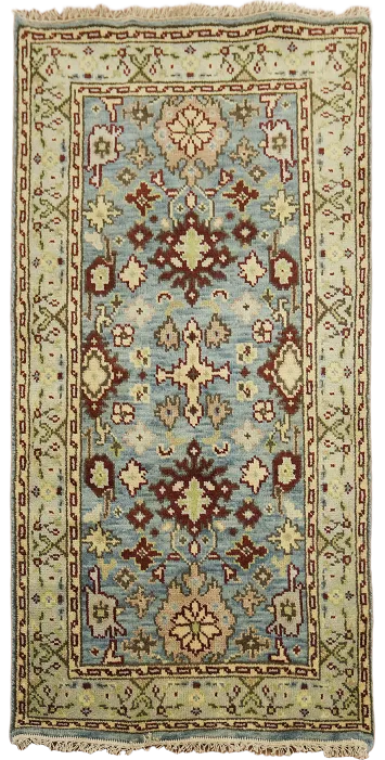 Traditional Elegant Blue and Green Oushak Accent Rug 3'x5'
