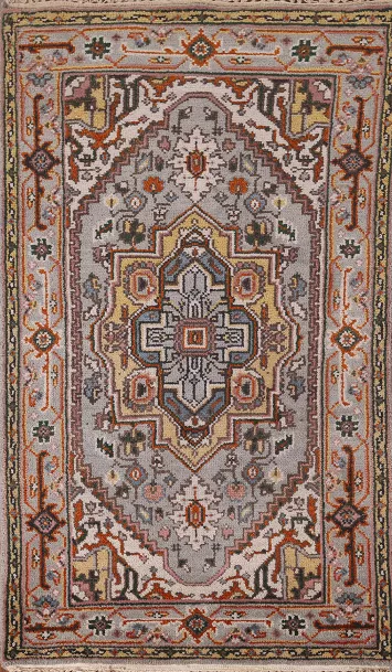 Gray Geometric Heriz Serapi Oriental Rug 3x5