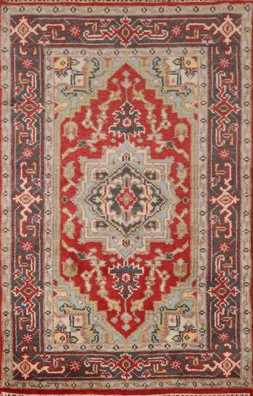 Geometric Red Heriz Serapi Indian Accent Rug 3x5