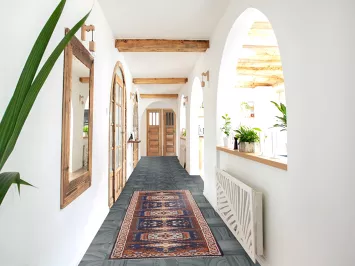 Blue Geometric Viss Oriental Runner Rug 3x8