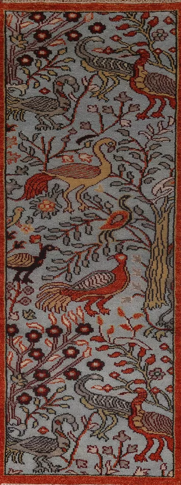 Animals Design Blue Ziegler Indian Runner Rug 3x8