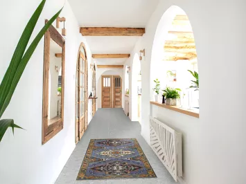 Blue Geometric Kazak Indian Accent Rug 3x6