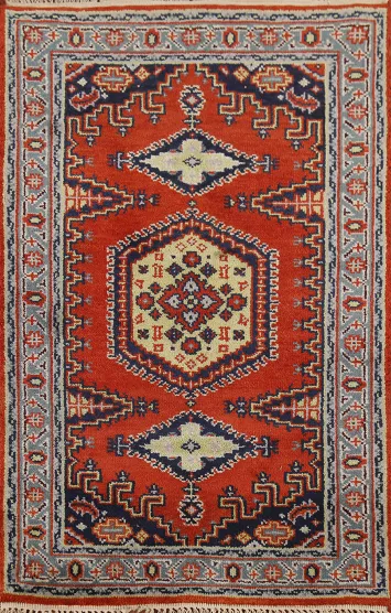 Handmade Orange Wool Viss Indian Accent Rug 3x5