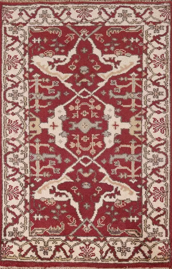 Red & Ivory Oushak Indian Foyer Rug 3x5