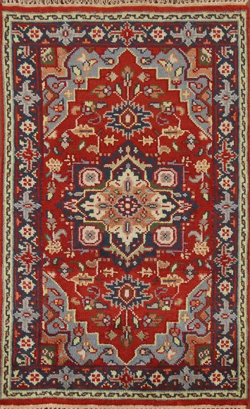 Geometric Wool Heriz Serapi Indian Accent Rug 3x5