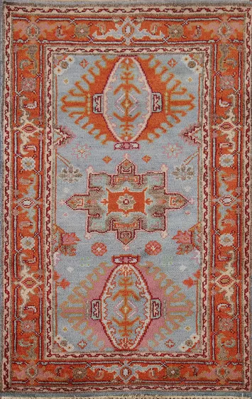 Blue Geometric Khotan Indian Foyer Rug 3x5