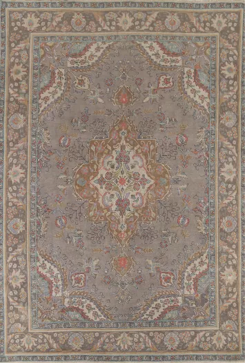 Vintage Gray Tabriz Persian Area Rug 9x12