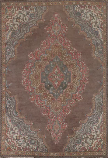 Vintage Brown Wool Tabriz Persian Area Rug 8x11