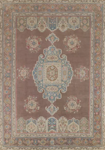 Brown Geometric Tabriz Persian Area Rug 9x12