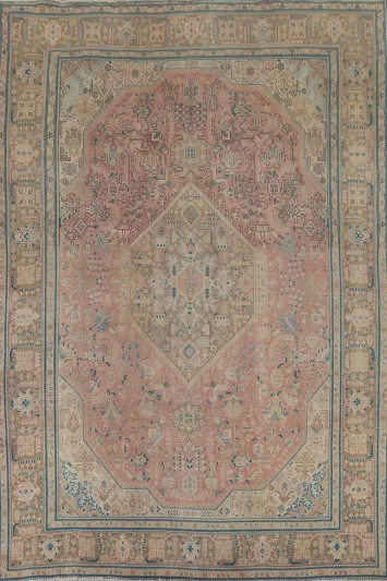 Vintage Pink Geometric Tabriz Persian Area Rug 8x11