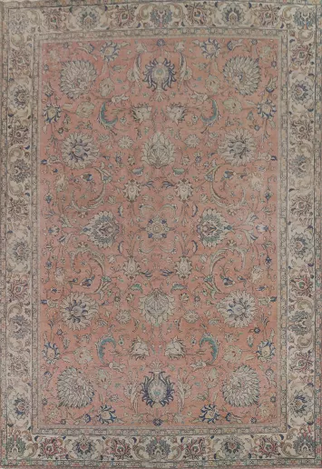 All-Over Floral Pink Tabriz Persian Area Rug 10x13