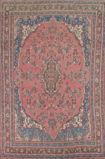 Vintage Pink Floral Hamedan Persian Area Rug 8x13