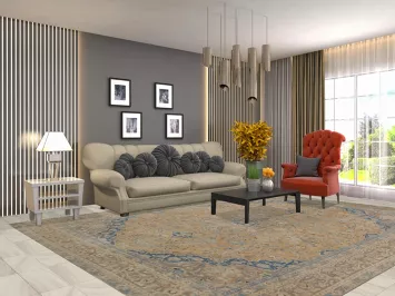 Vintage Floral Wool Mashad Persian Area Rug 9x12