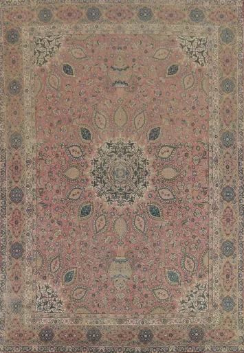 Vintage Floral Pink Tabriz Persian Area Rug 10x13