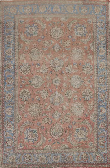 All-Over Floral Vintage Tabriz Persian Area Rug 7x11