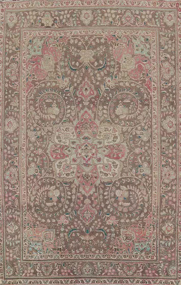 Vintage Brown Floral Tabriz Persian Area Rug 7x10