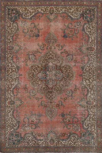 Distressed Wool Tabriz Persian Area Rug 7x11