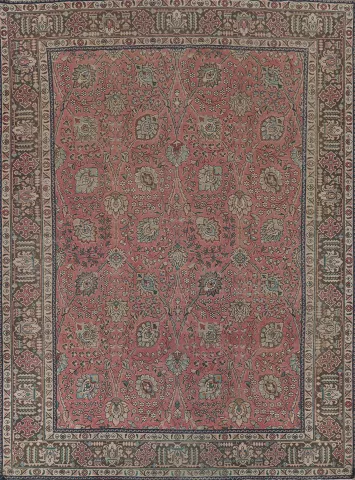 All-Over Floral Pink Tabriz Persian Area Rug 10x13