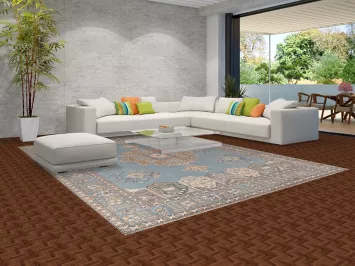 Light Blue Geometric Tabriz Persian Area Rug 10x13