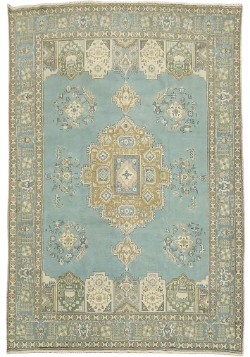 Vintage Soft Blue Geometric Tabriz Persian Area Rug 10x13