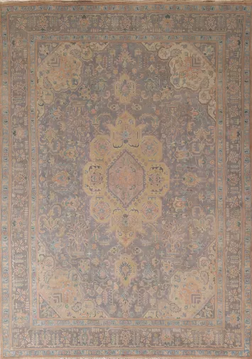 Geometric Wool Vintage Tabriz Persian Area Rug 10x13
