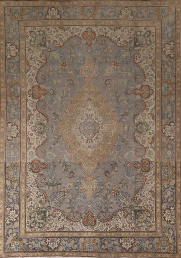 Vintage Wool Gray Tabriz Persian Area Rug 10x13