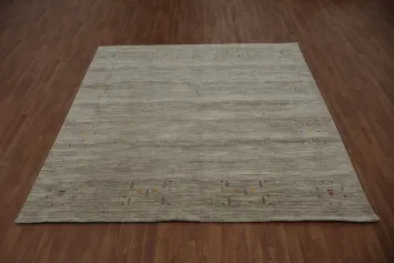 Sophisticated Gray Gabbeh Area Rug Featuring Delicate Tiny Motifs 8x8