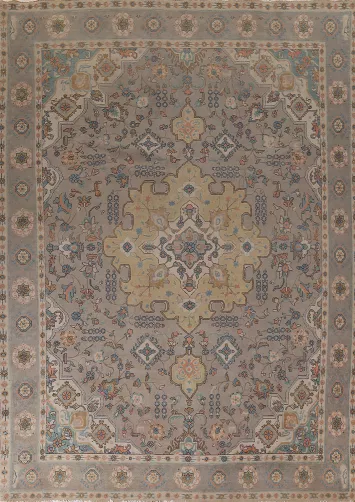 Geometric Gray Tabriz Persian Area Rug 10x13
