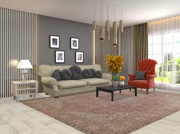 Vintage Pink Geometric Mashad Persian Area Rug 8x11