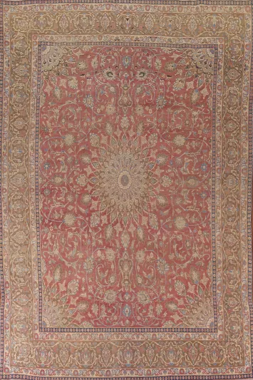 Floral Pink Wool Mashad Persian Area Rug 9x13