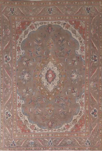 Brown Floral Wool Tabriz Persian Area Rug 8x11