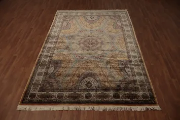 Classic Qum Area Rug 7x10 with Ornamental Pattern and Rich Hues