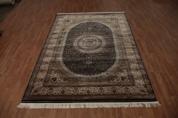 Floral Silk Qum Traditional Area Rug 7x10