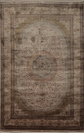 Traditional Floral Silk Qum Living Room Area Rug 7x10