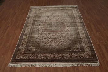 Traditional Floral Silk Qum Living Room Area Rug 7x10