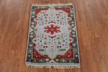 Light Blue Geometric Kazak Indian Accent Rug 2x3